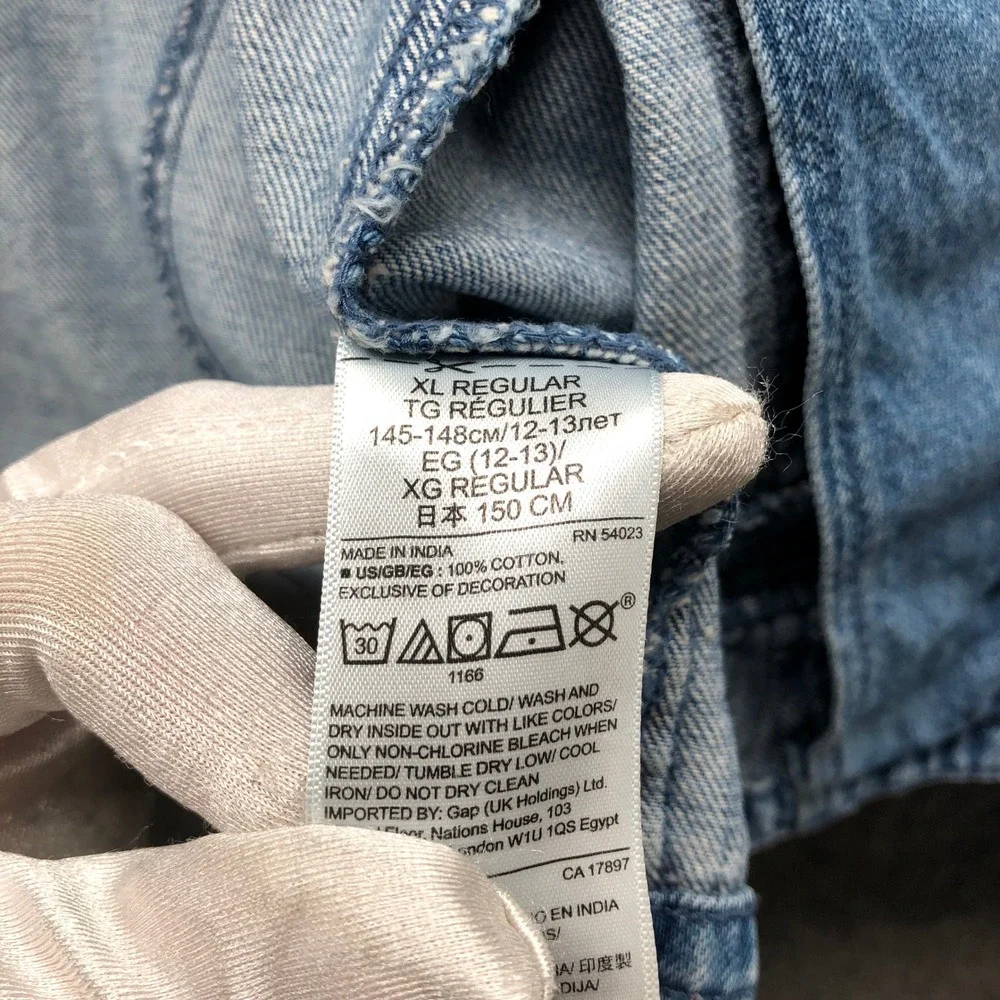 Gap Girls XL (12-13) Denim Band Jacket Double Breasted Open Front Blue‎ Military